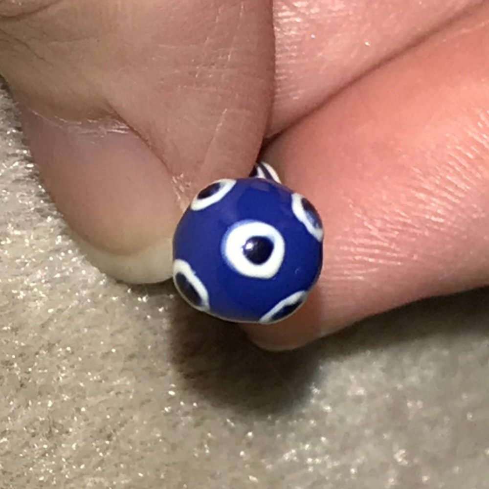 14 Gauge Blue, White, and Black Polka Dot Tongue Ring